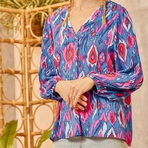 Emily Wonder Vibrant Blue and Pink Women's Top - Size 1X NWT